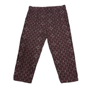 Soft Surroundings XL Geometric Burgundy Cropped Pants Linen Blend Tapered Leg